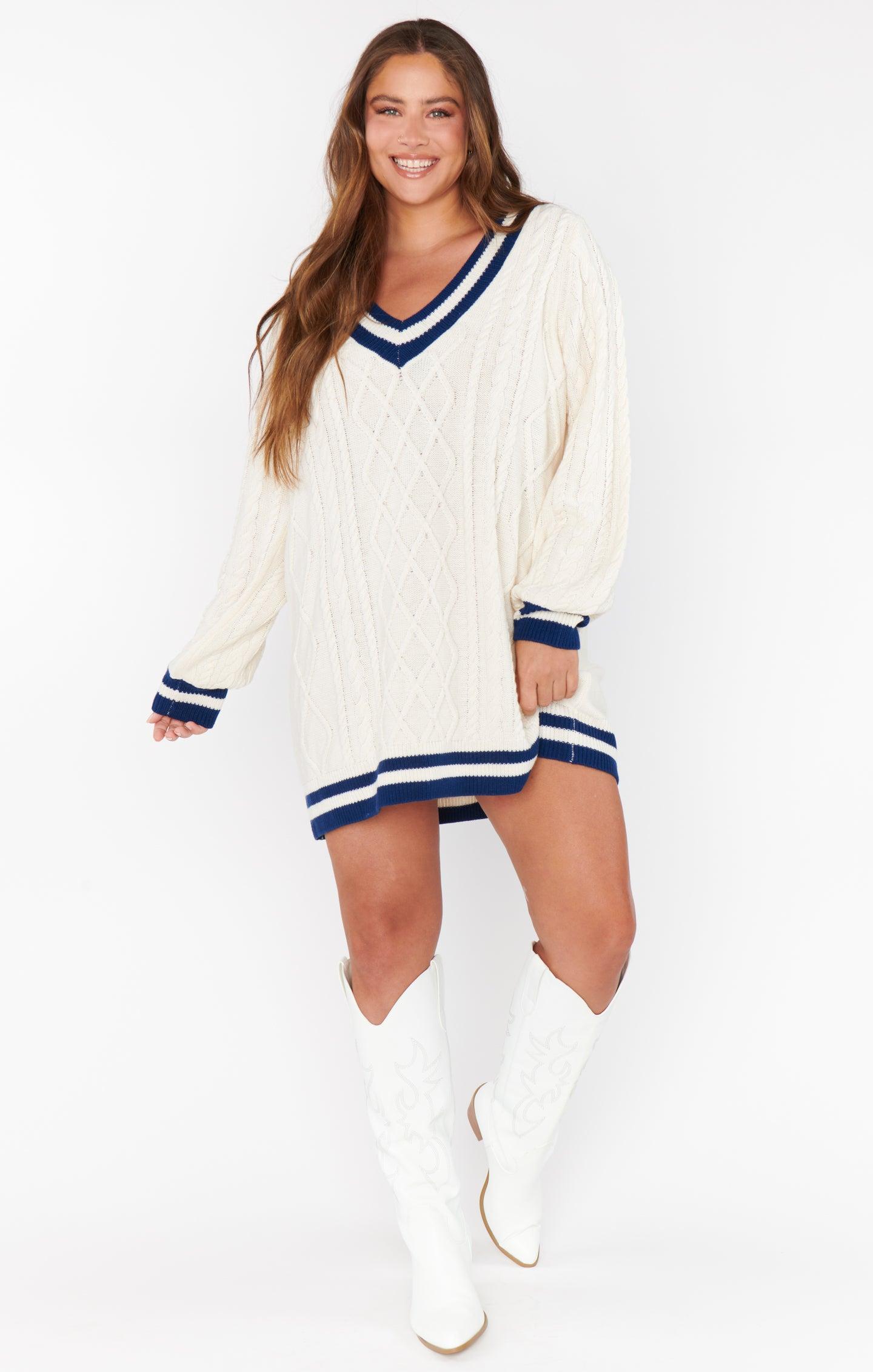 Tailgate Sweater Dress ~ Navy Cable Knit Product Image