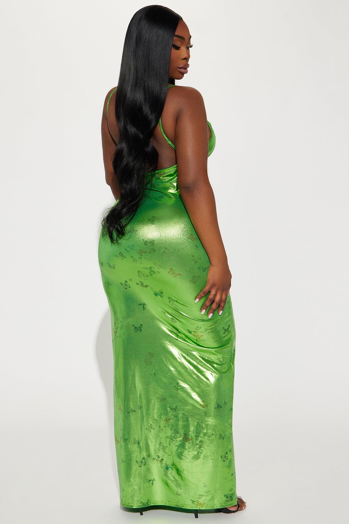 Butterflies Metallic Maxi Dress - Green Product Image