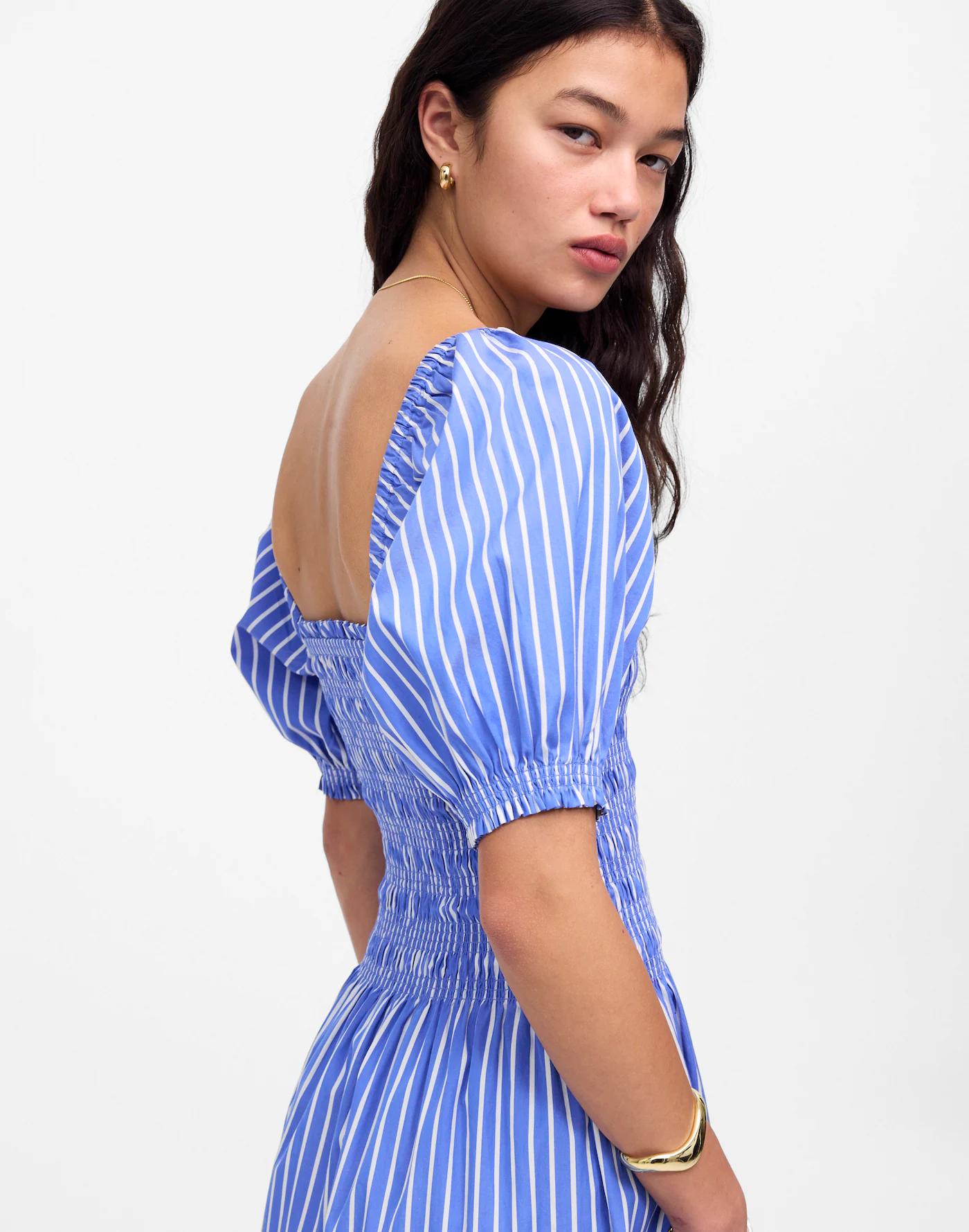 Smocked Puff Sleeve Midi Dress in Poplin Product Image