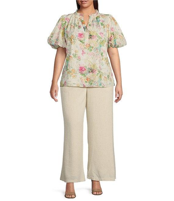 Sugarlips Plus Sommerset Floral Eyelet Puffed Sleeve Blouse Product Image