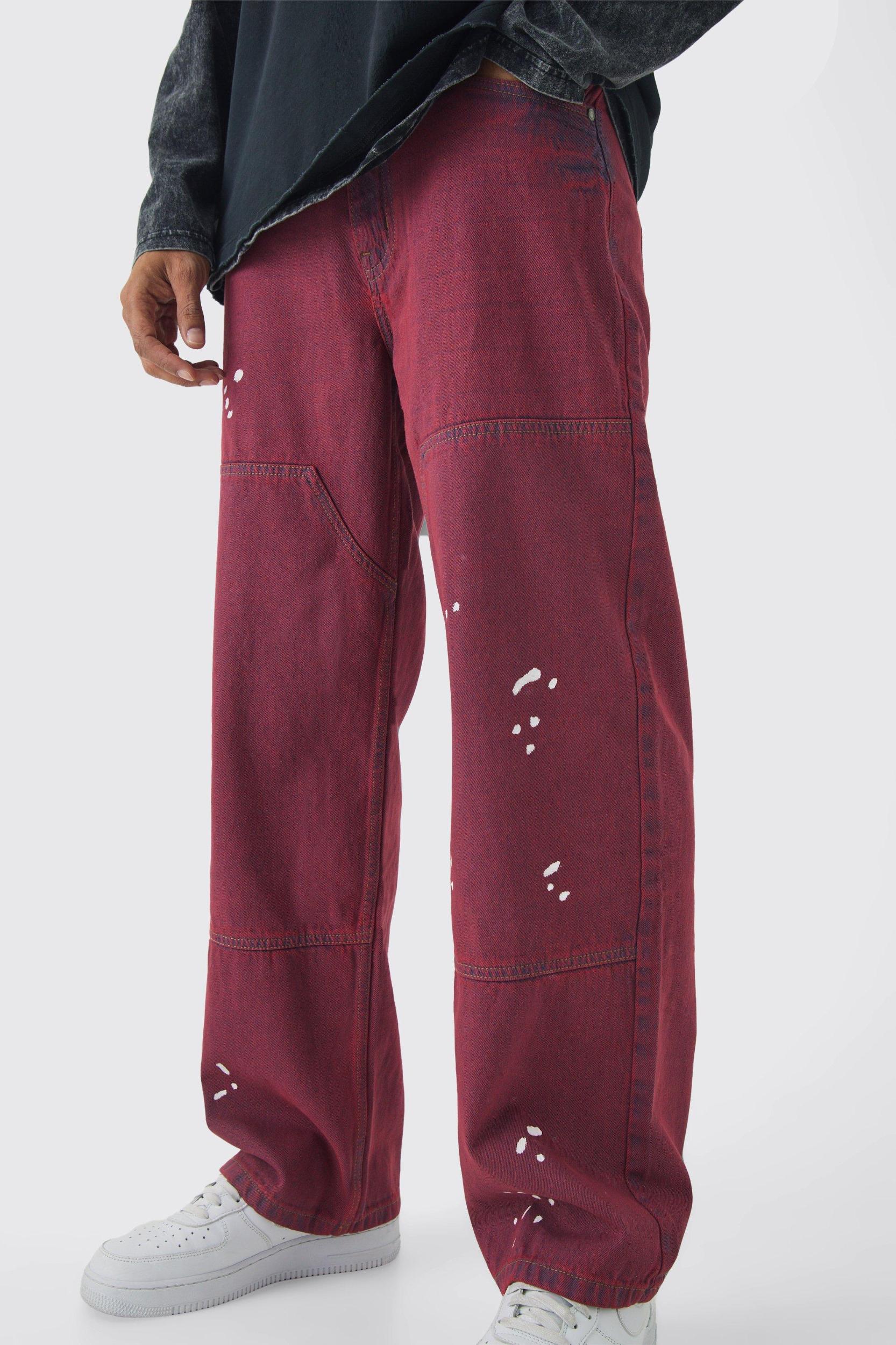Relaxed Rigid Carpenter Paint Splatter Denim Jeans | boohooMAN USA Product Image