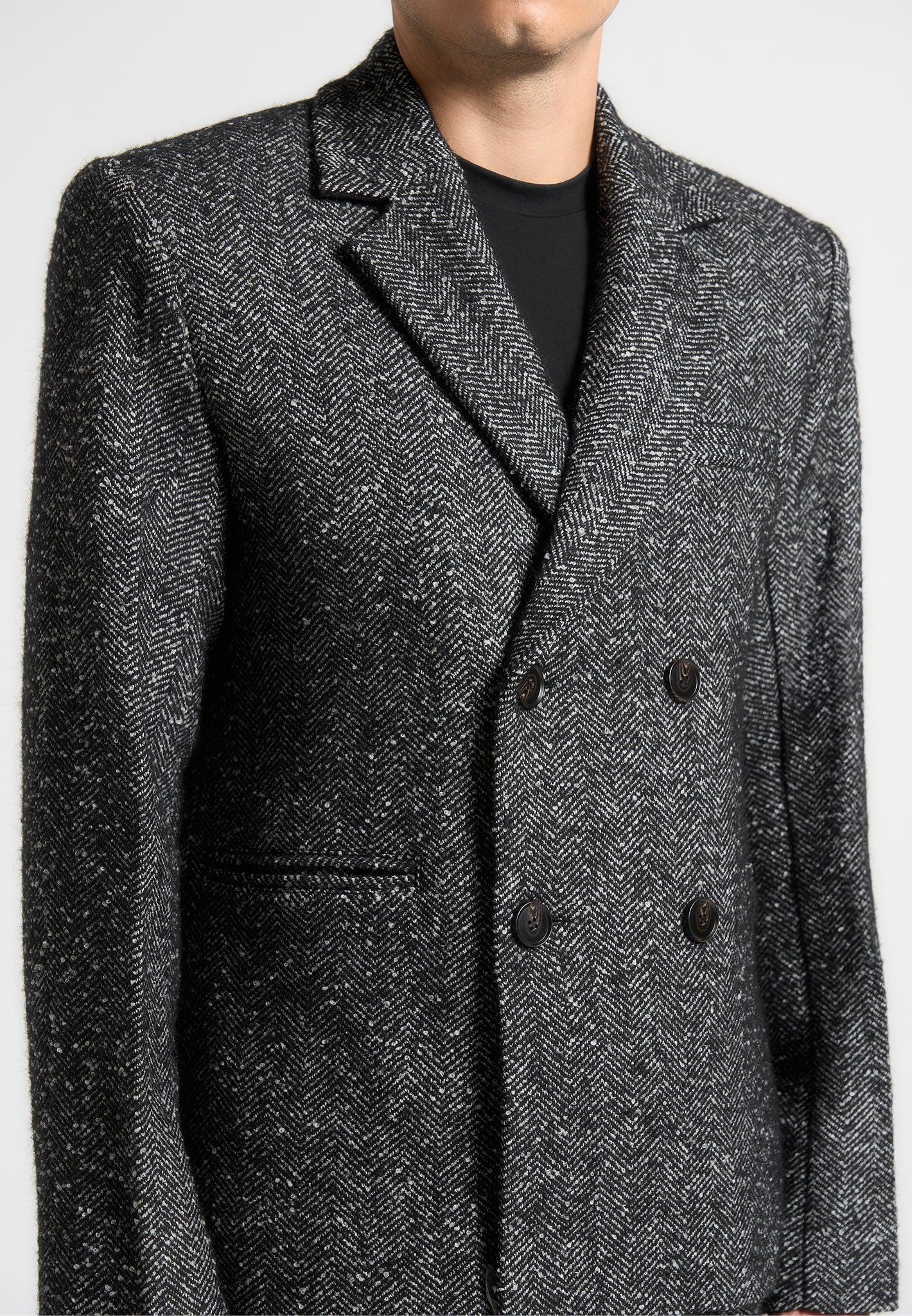 Didier - Double Breasted Herringbone Wool Blend Suit Jacket - Black Male Product Image
