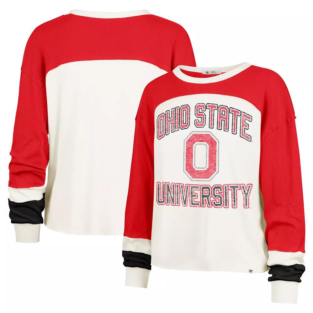 Women's '47  Cream Ohio State Buckeyes Double Header Curve Raglan Long Sleeve T-Shirt, Size: Medium, Beige Product Image
