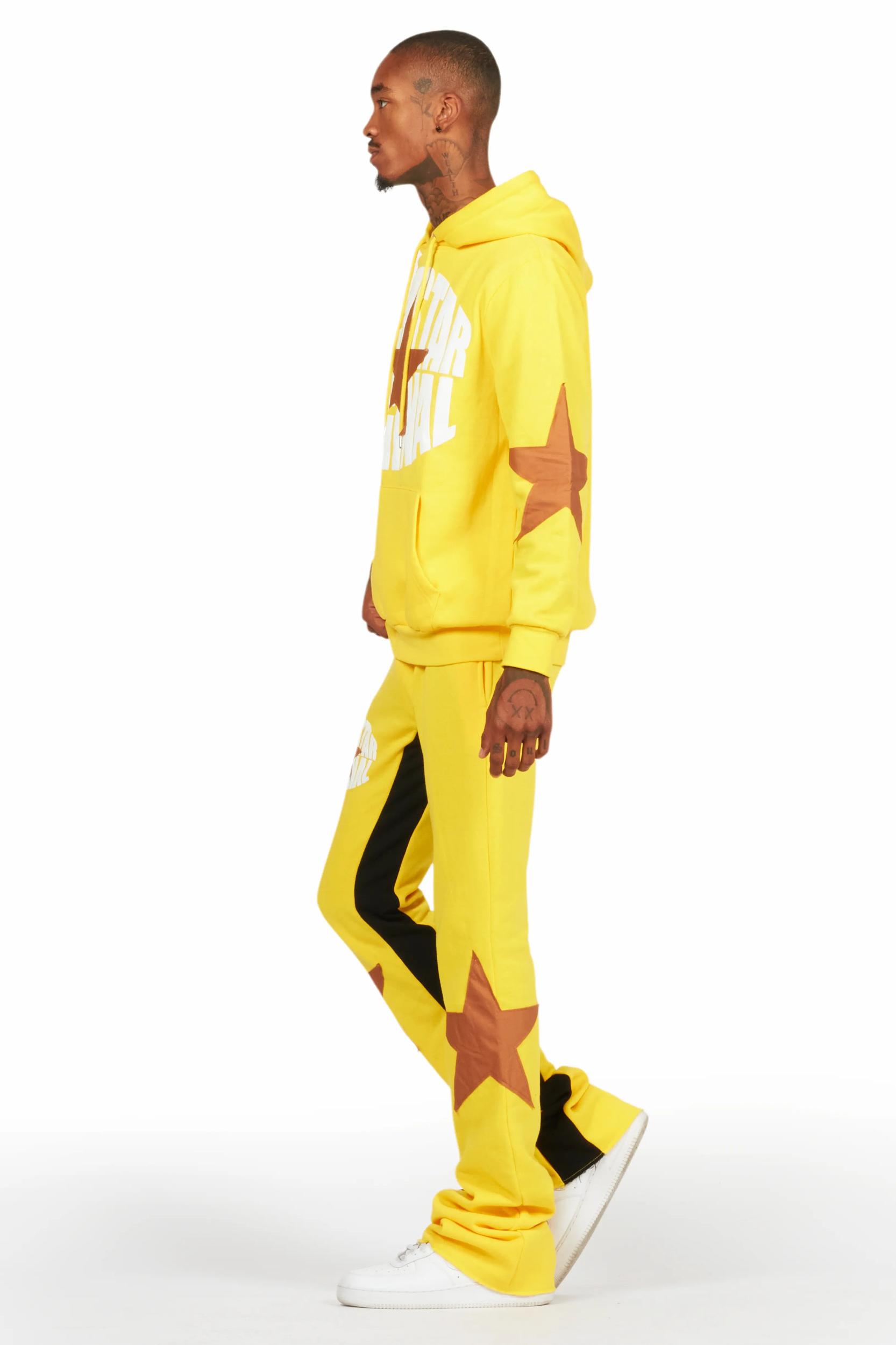 States Yellow Baggy Stacked Hoodie Track Set Male Product Image