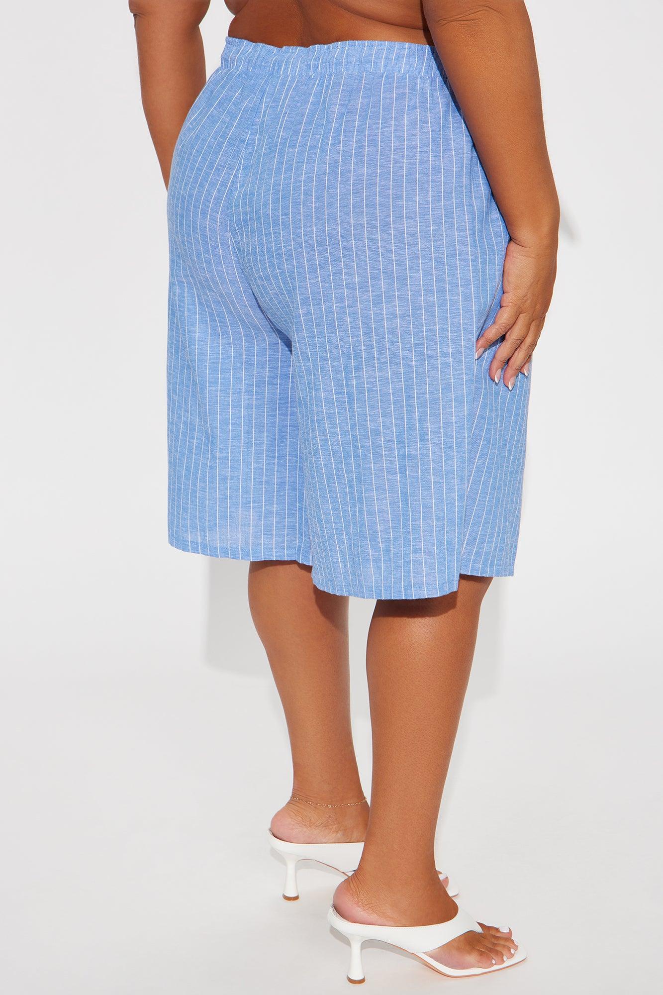 Wherever You Go Pinstripe Linen Bermuda Short - Blue/combo Product Image