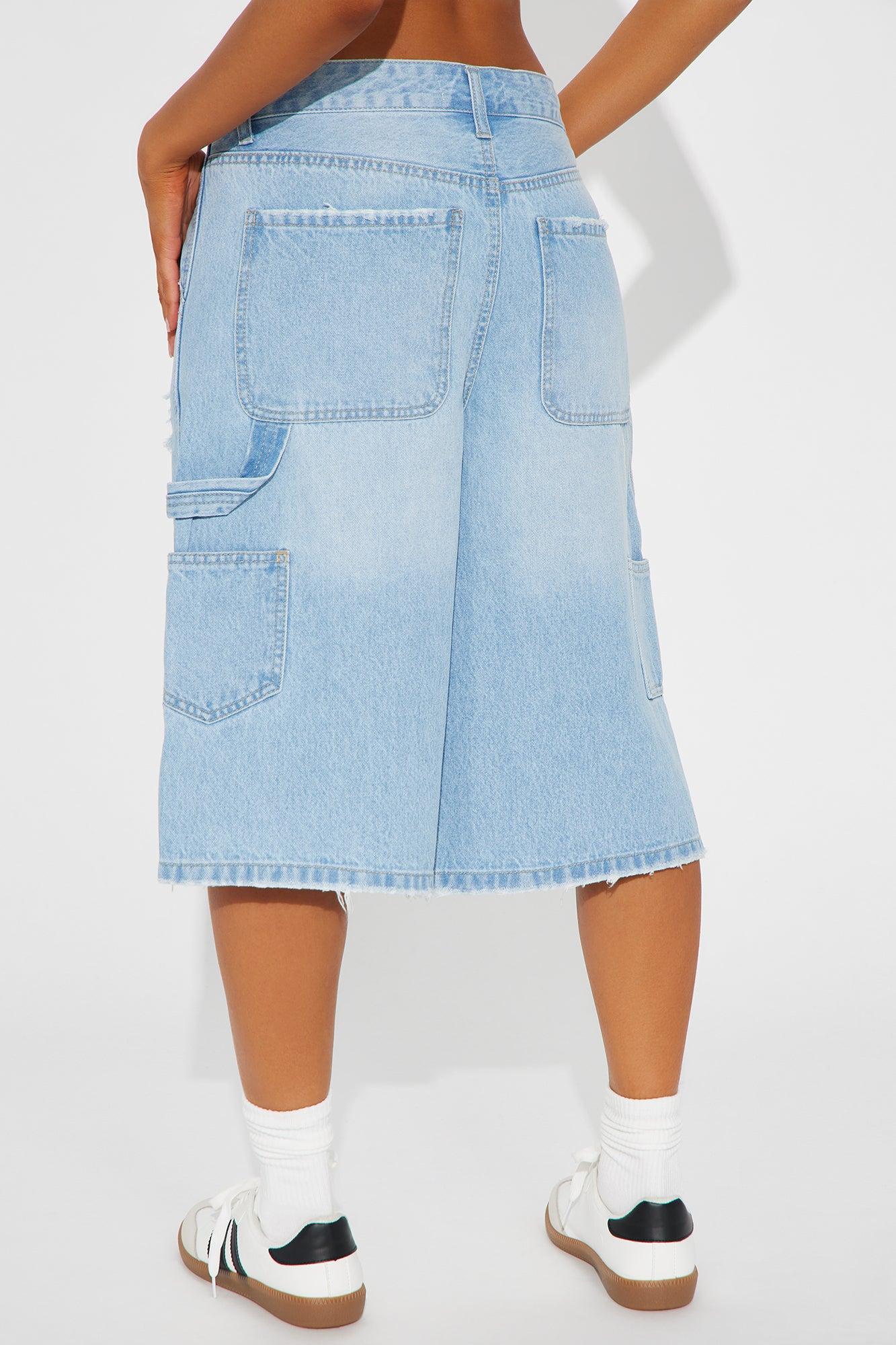 Talking About Me Ripped Carpenter Denim Jorts - Light Wash Product Image