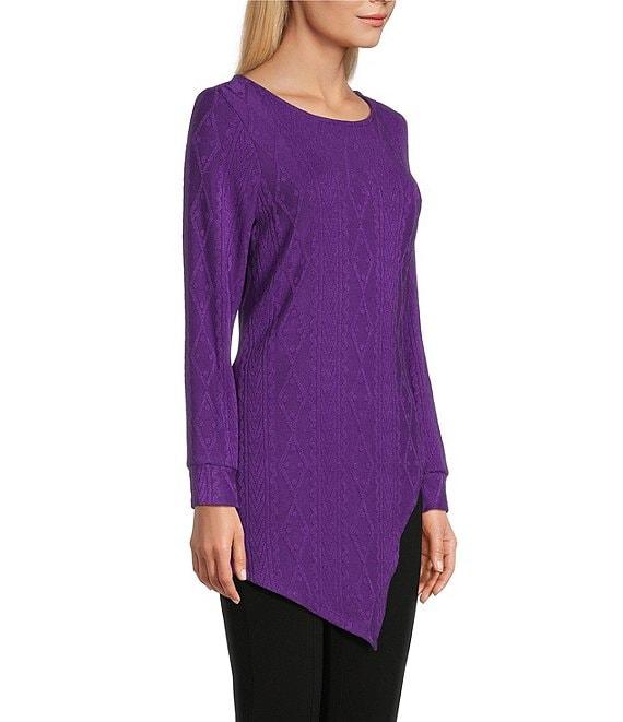 Slim Factor by Investments Riley Long Sleeve Asymmetrical Hemline Crew Neckline Knit Top Product Image