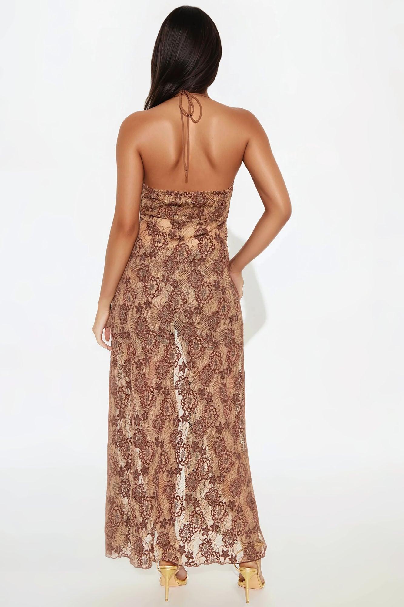 Arabella Lace Long Flyaway Top And Micro Short Set - Mocha Product Image