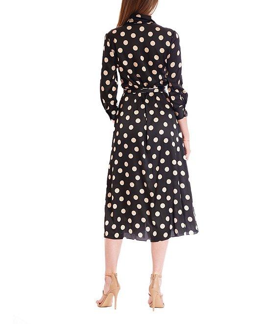Julia Jordan Polka Dot 3/4 Sleeve Belted Midi Shirt Dress Product Image