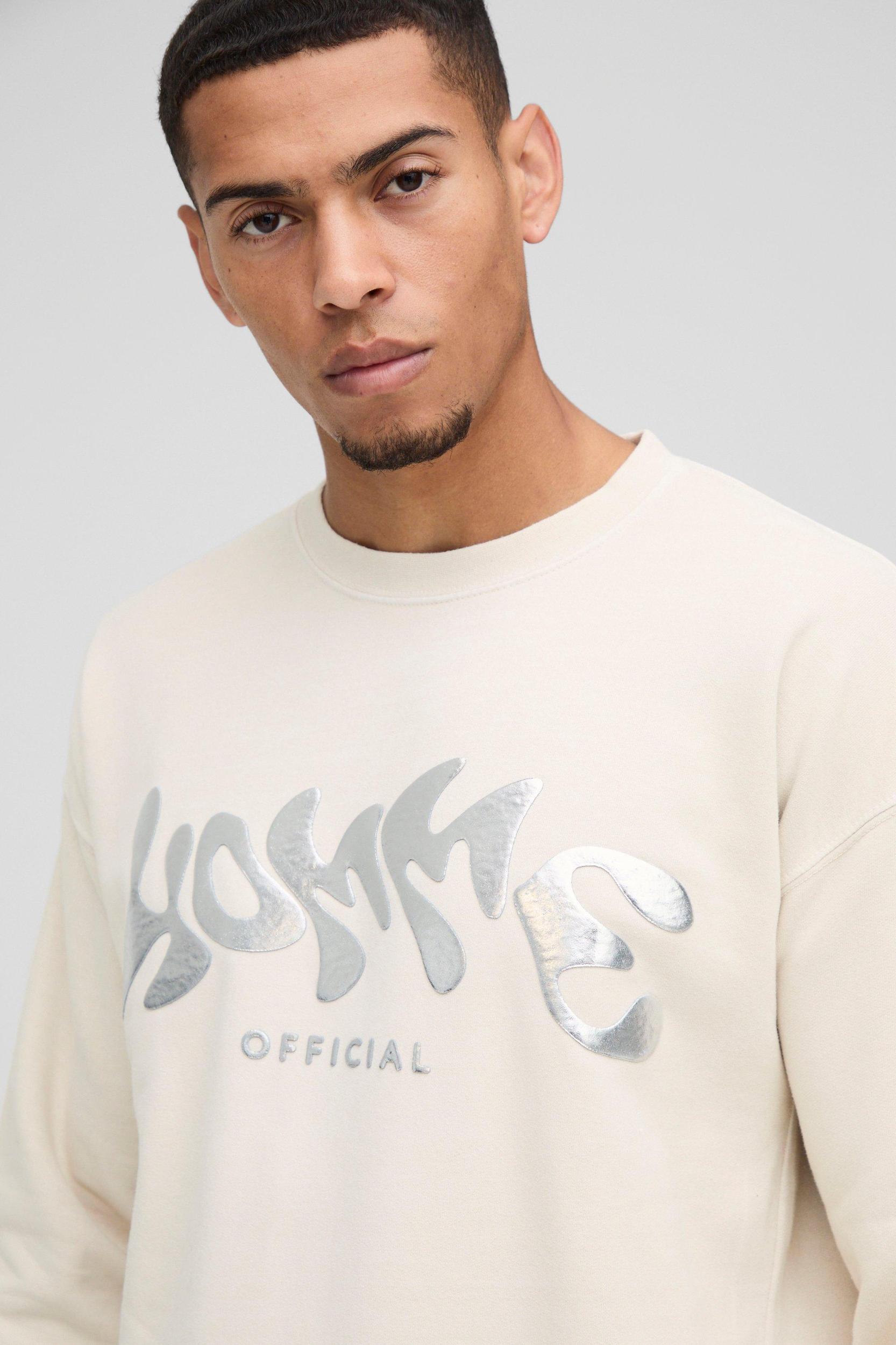 Oversized Metallic Homme Washed Sweatshirt | boohooMAN USA Product Image