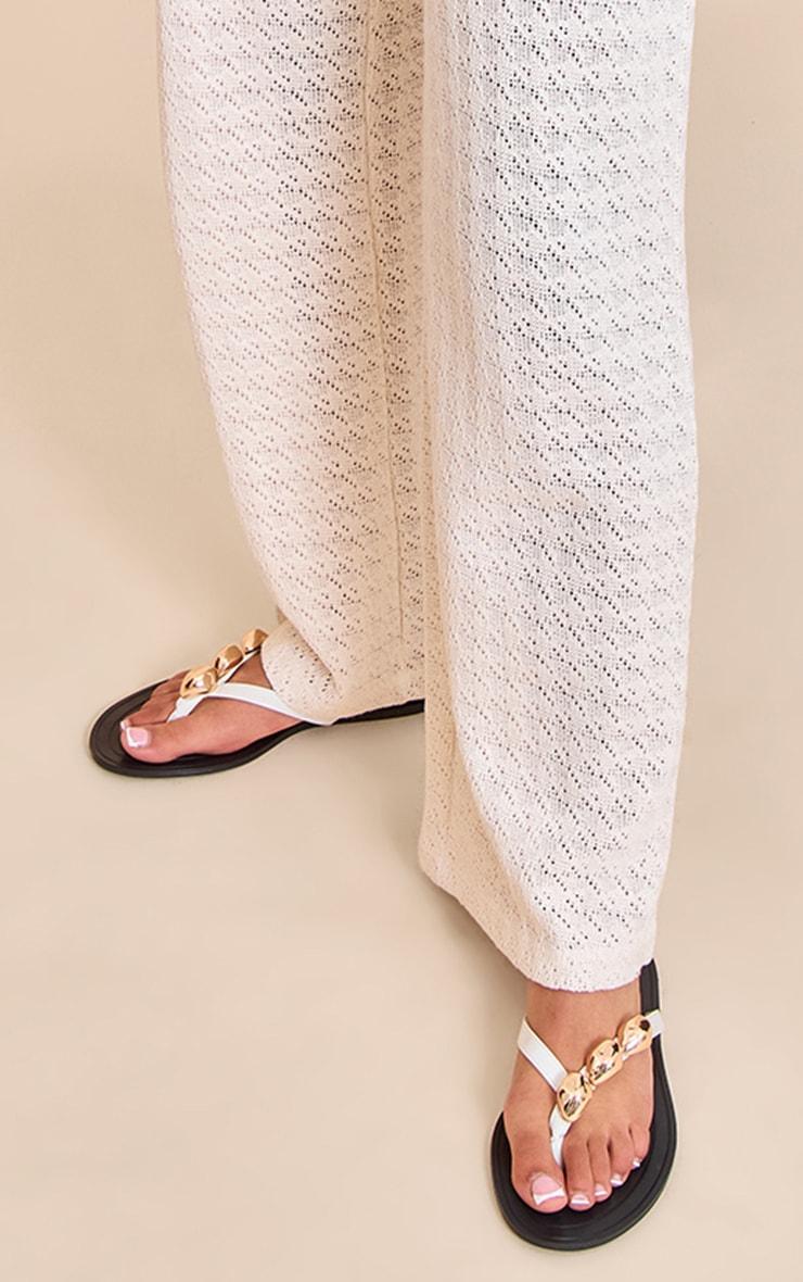 White Toe Thong Gold Textured Hardware Sandals Product Image
