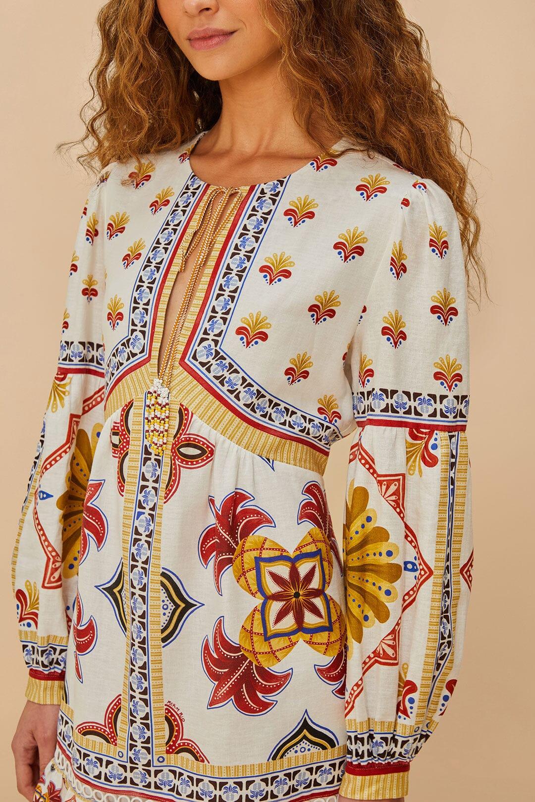 Off-White Marys Tiles LENZING™ ECOVERO™ Euroflax™ Mini Dress Product Image