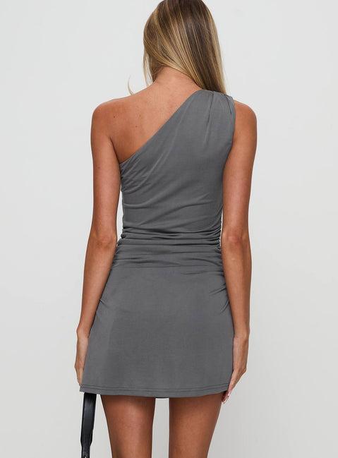 Wazabi One Shoulder Mini Dress Slate Grey Product Image