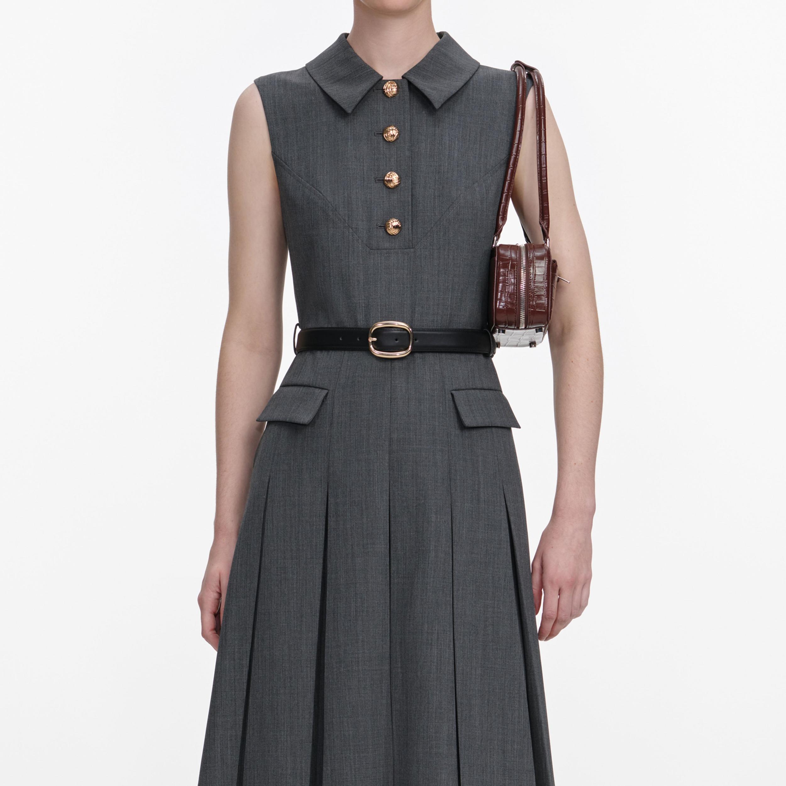 Grey Tailored Pleated Midi Dress Product Image