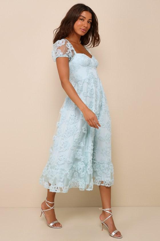 Notable Elegance Mint Mesh Floral Applique Bustier Midi Dress Product Image