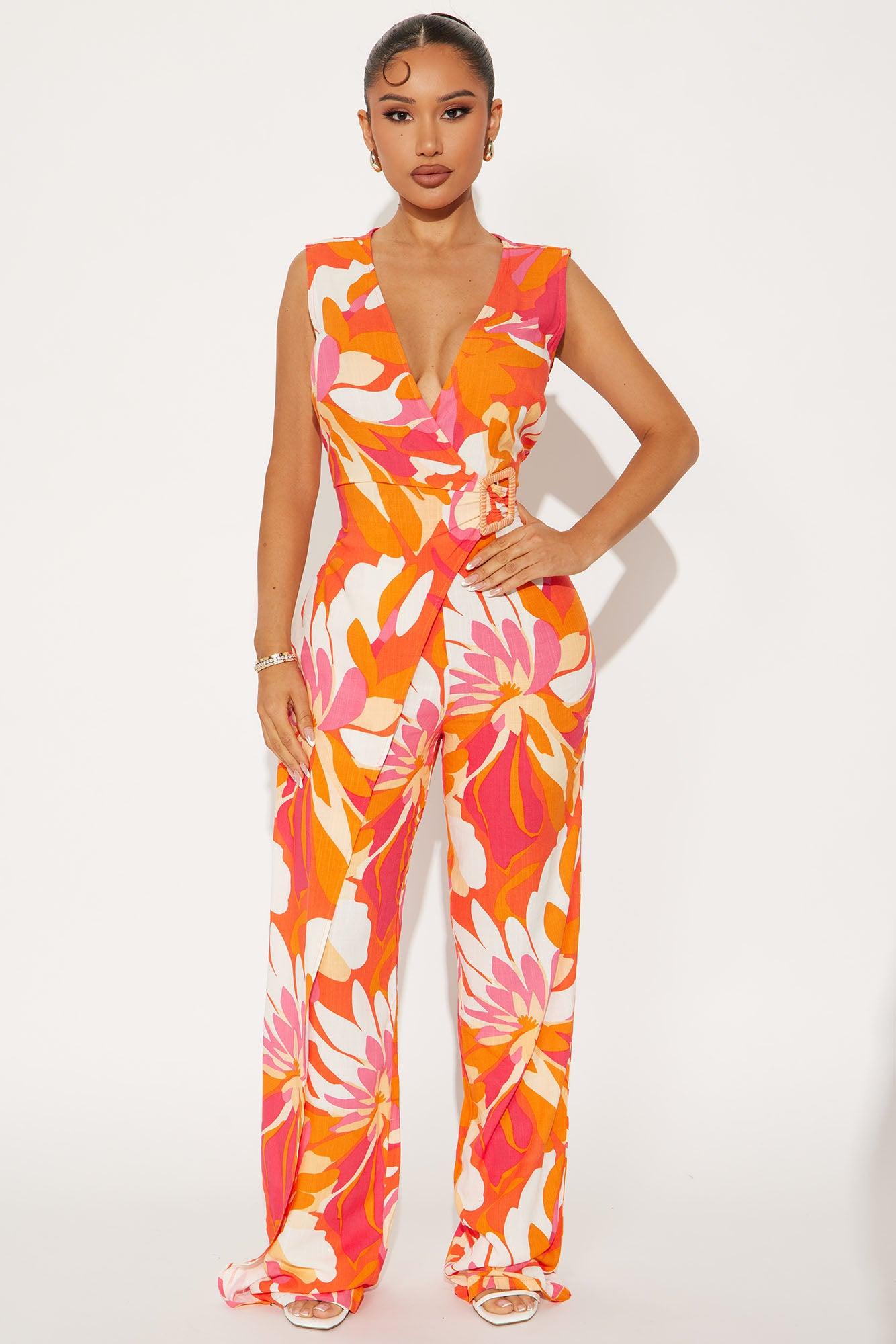 Energy Booster Linen Jumpsuit - Orange/combo Product Image