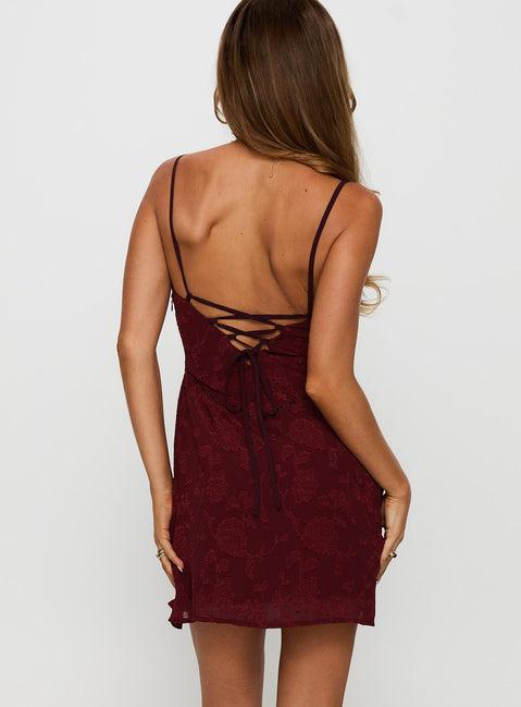 South Of France Mini Dress Burgundy Product Image