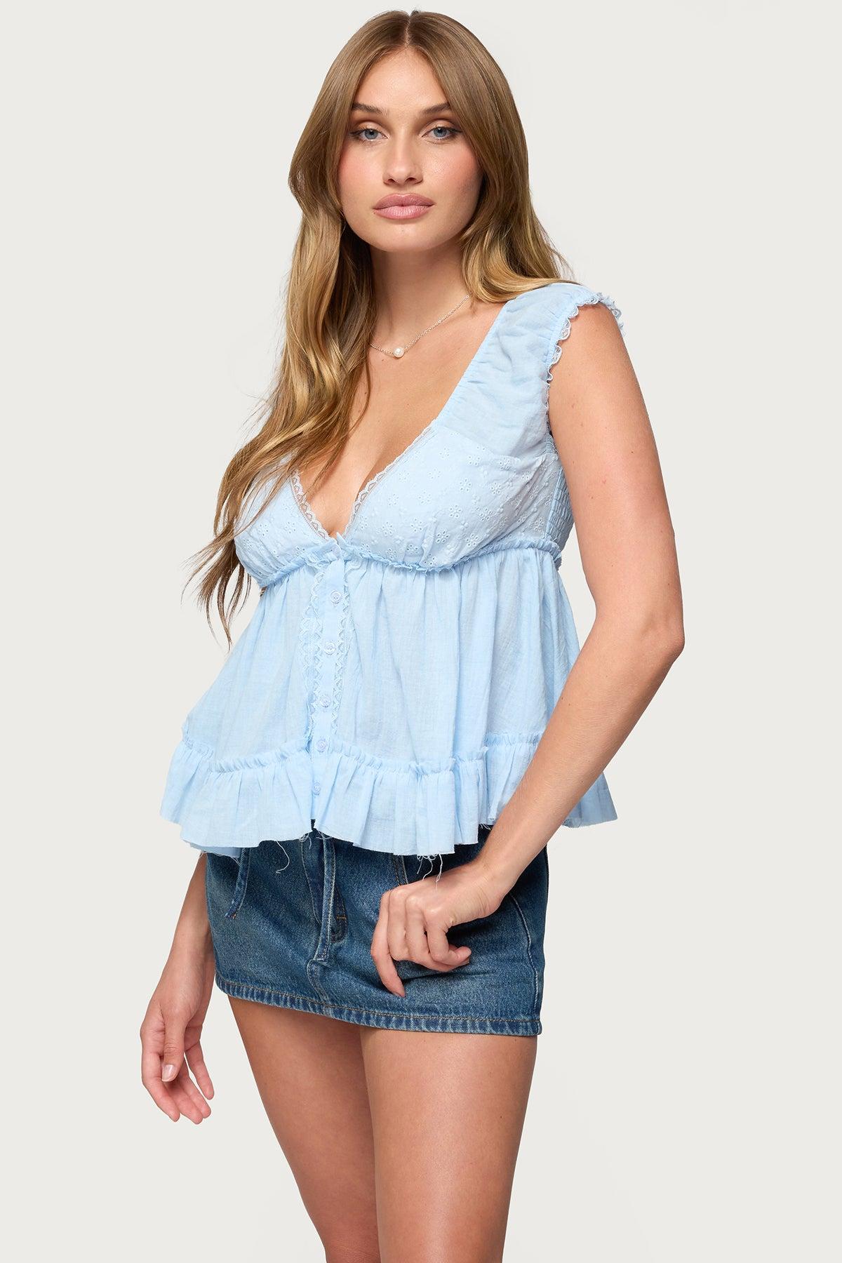 Gizelle Cotton V Neck Babydoll Top Product Image