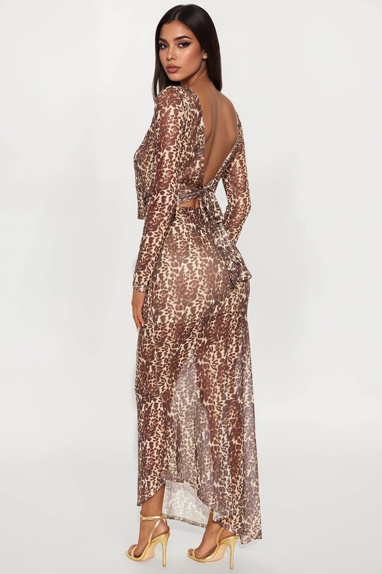 Camila Leopard Mesh Maxi Skirt Set - Brown Combo Female Product Image