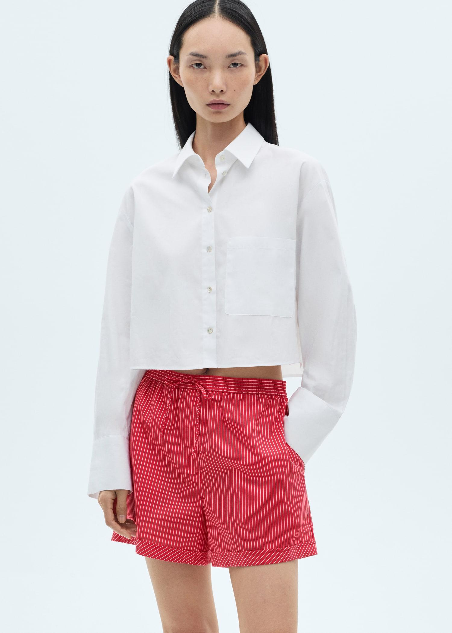 Striped cotton blend shorts - Women | MANGO USA Product Image