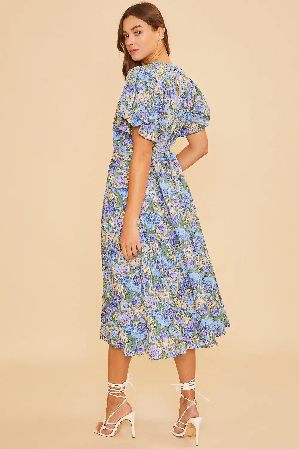 Garden Floral Puff Midi Dress Product Image
