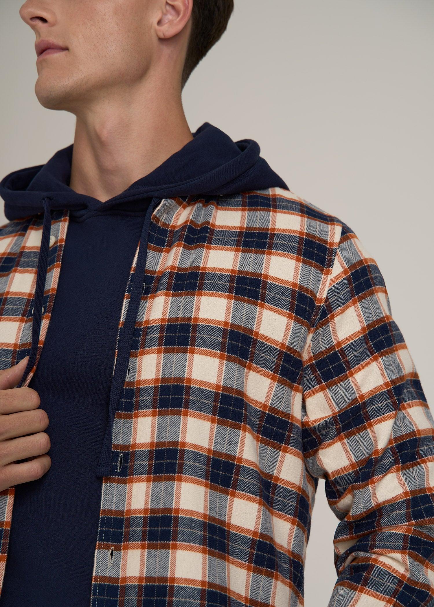 Midweight Brushed Flannel Button Shirt for Tall Men in Blue and Orange Plaid Male Product Image