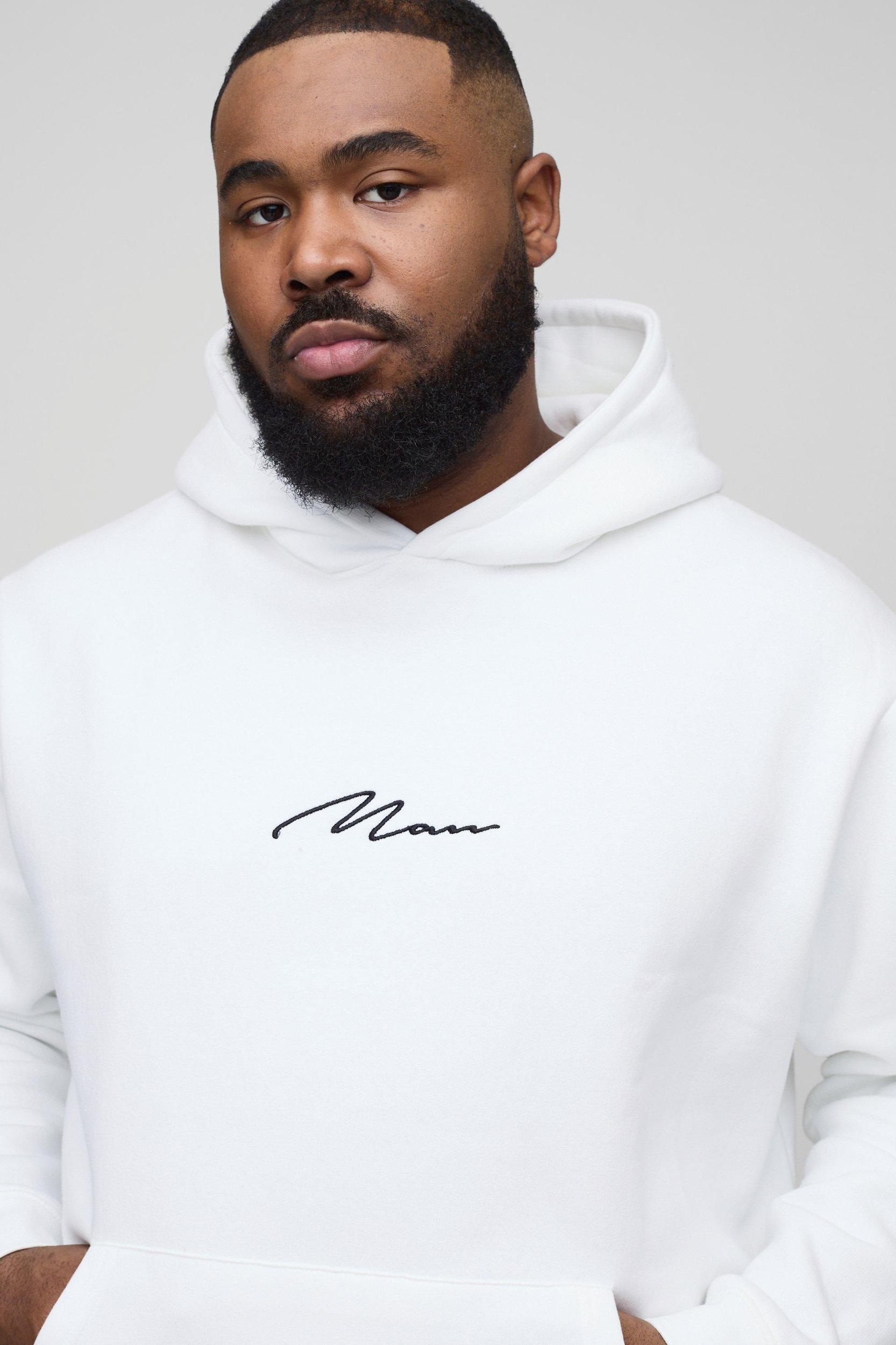 Plus Man Signature Over The Head Hoodie In White | boohooMAN USA Product Image