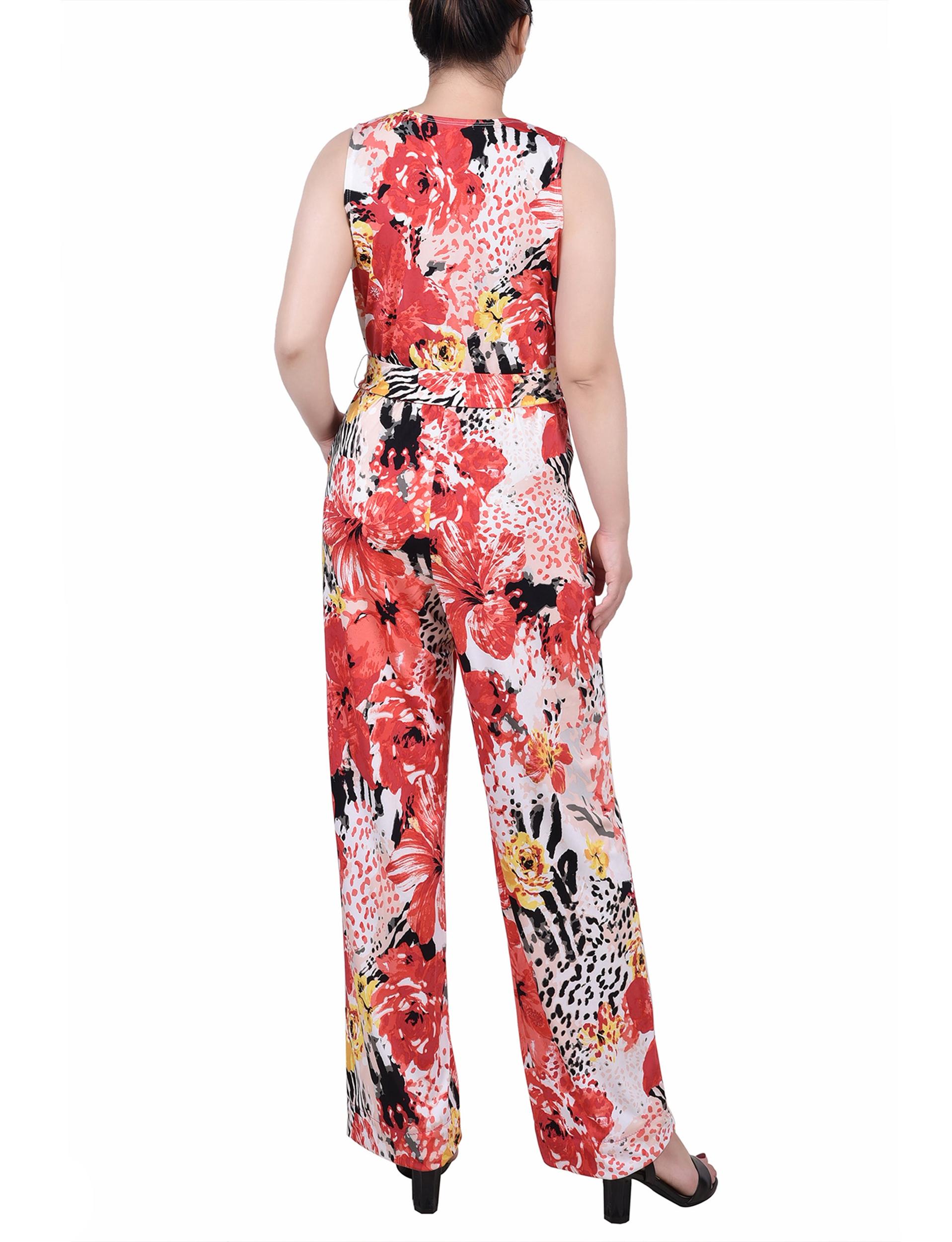 Tropical Sleeveless Belted Jumpsuit - Petite Product Image