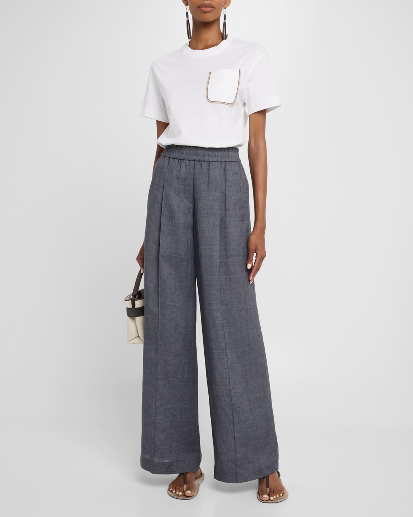 Pleated Wide-Leg Linen Pull-On Trackpants Product Image