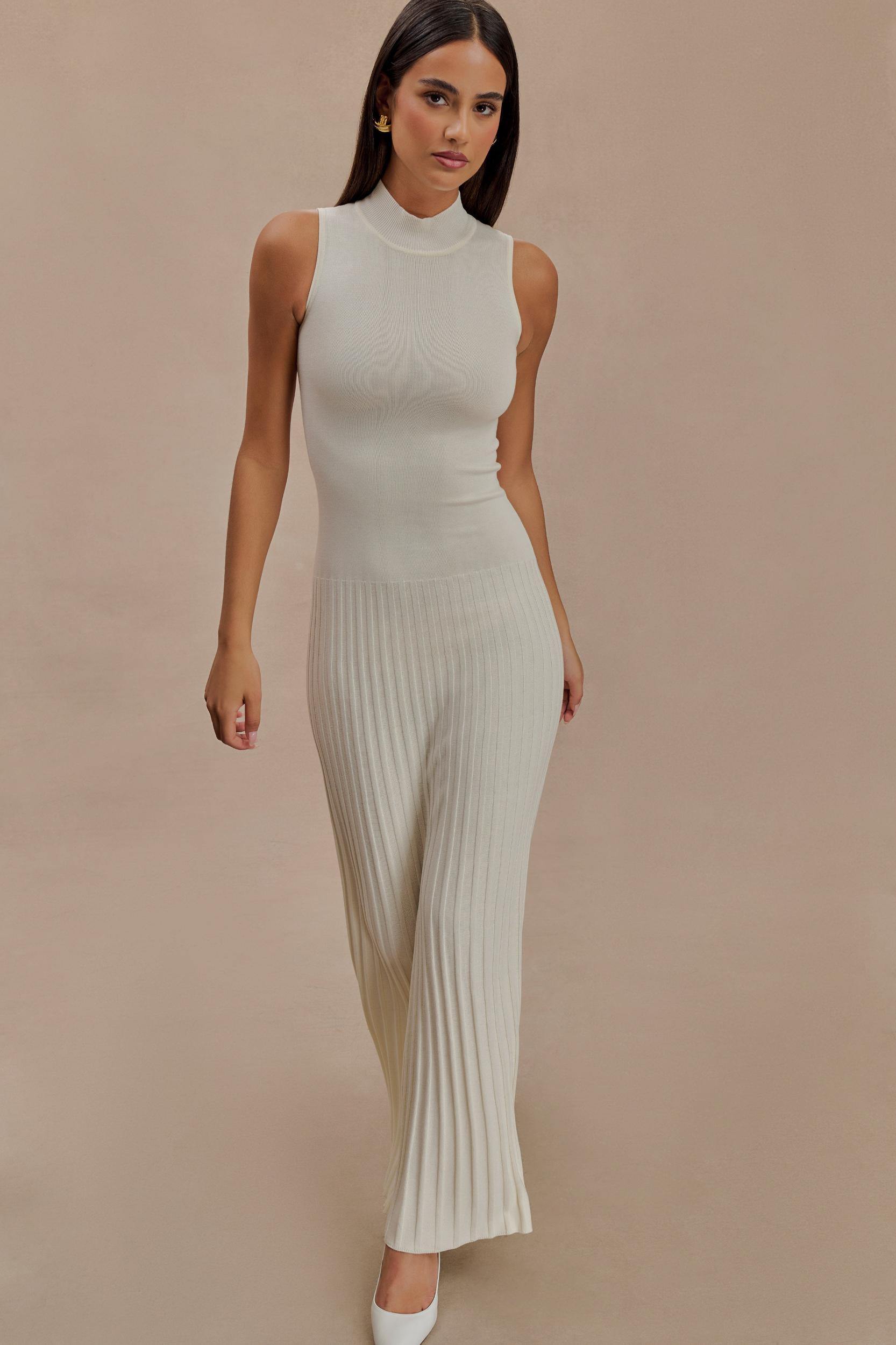 Mavis High Neck Pleated Maxi Dress - Ivory Product Image