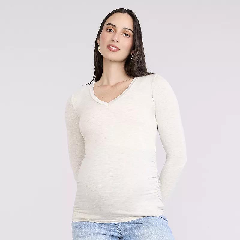 Maternity Motherhood® V-Neck Side Ruched Long Sleeve Tee, Women's,  Product Image