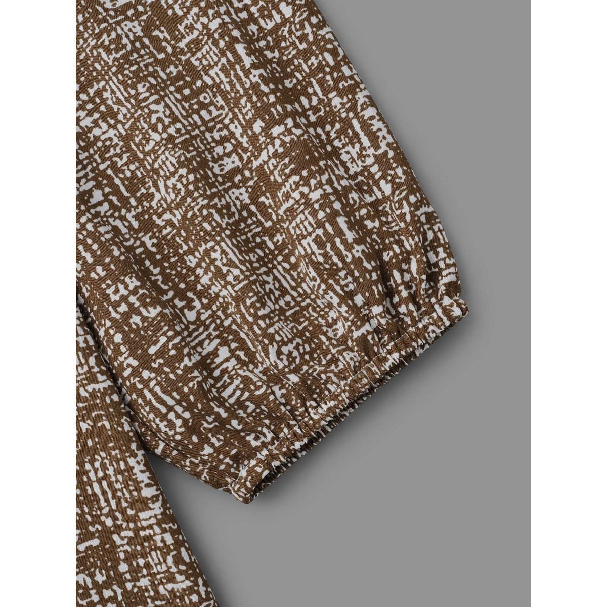 Plus Size Yellowishbrown Crew Neck Geometric Print Gathered Blouse Women At the Office Long Sleeve Round Neck Office Blouses BloomChic 14-16/1X Product Image