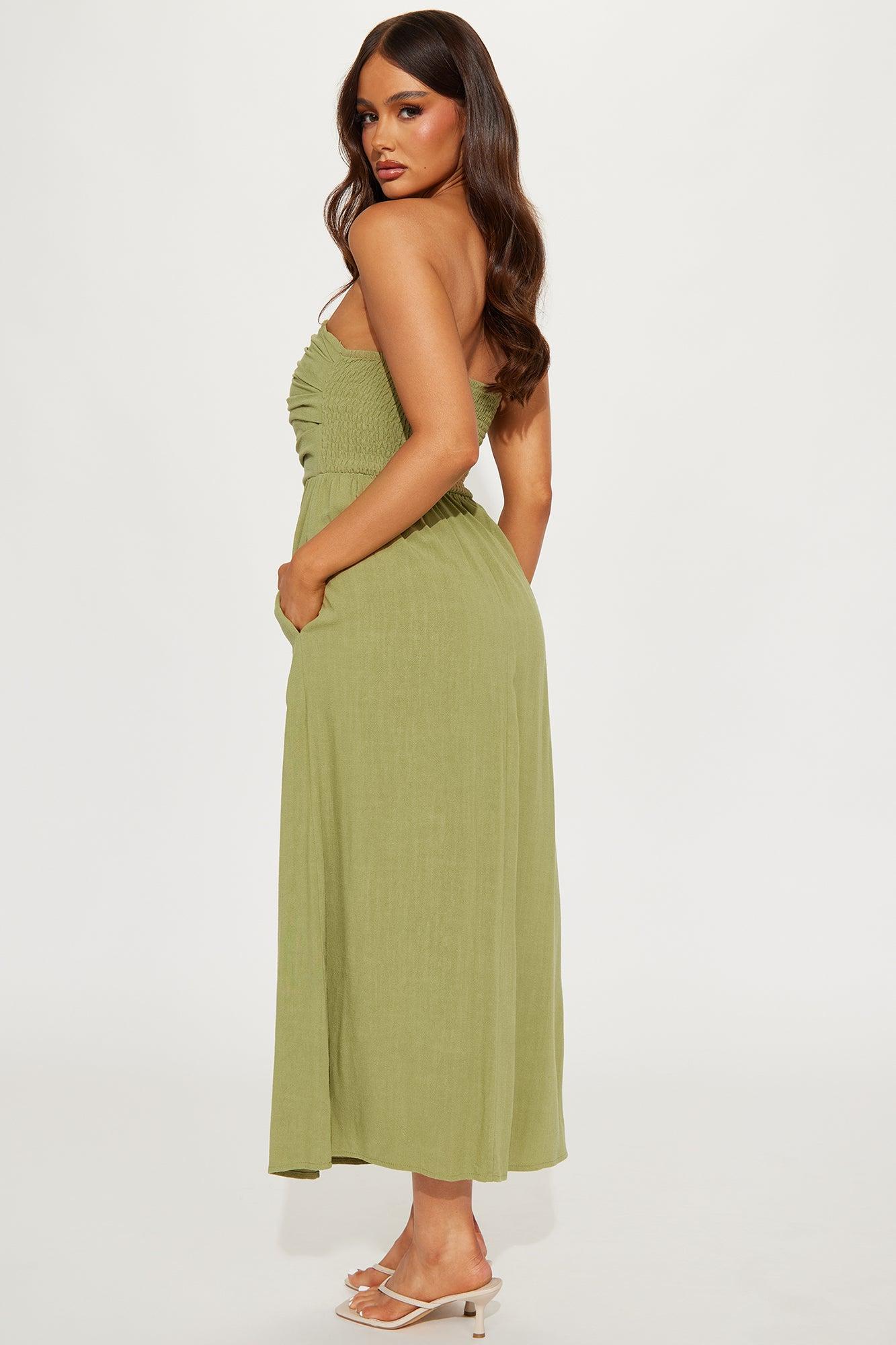 Draya Linen Midi Dress - Olive Product Image