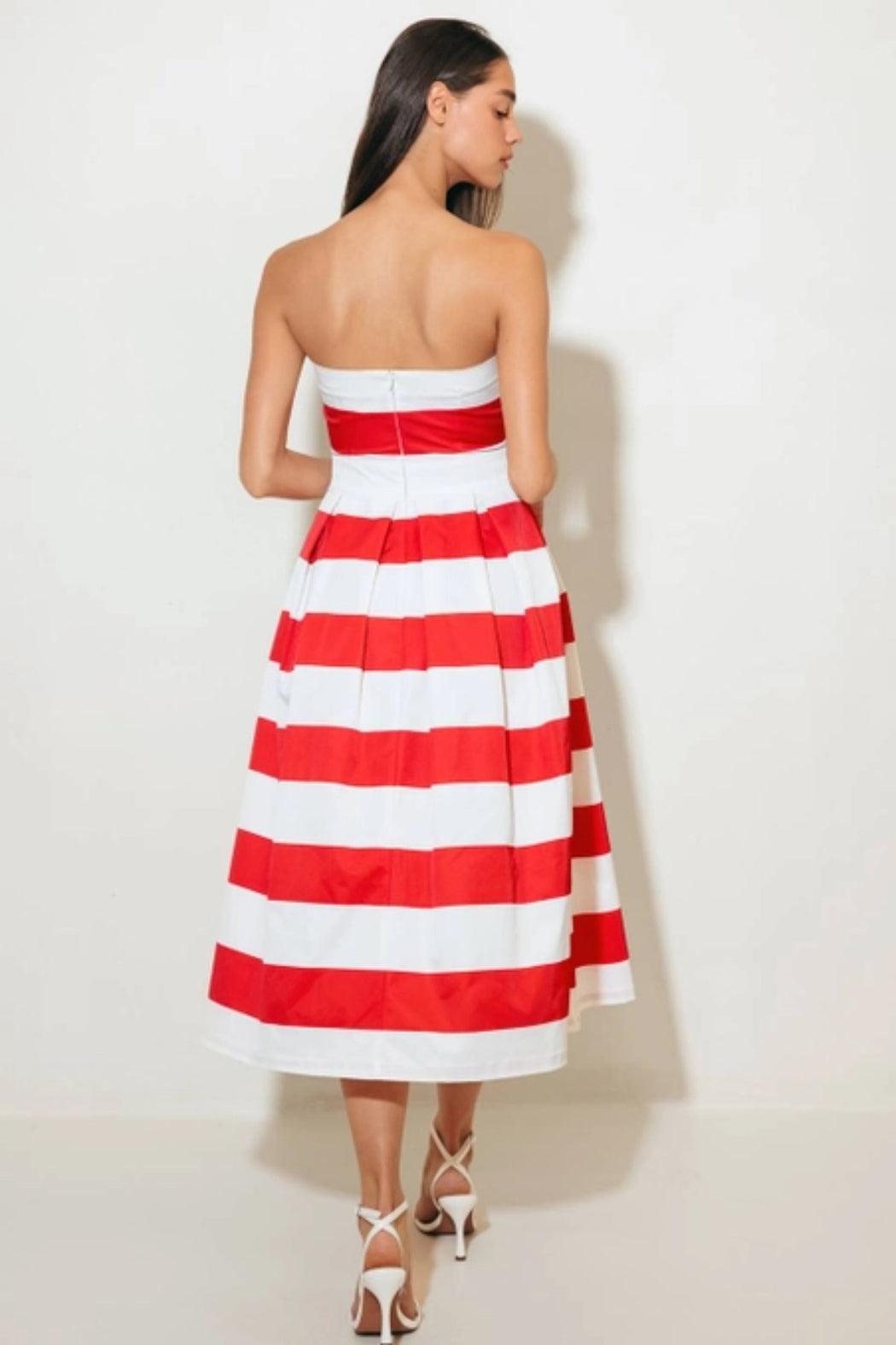 Striped Midi Strapless Dress Product Image