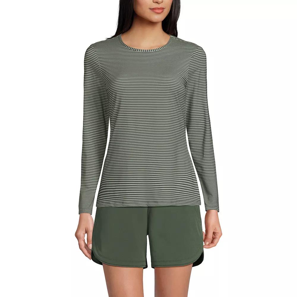 Women's Lands' End UPF 50 Long Sleeve Rash Guard, Size: XL, Olive Green Stripe Product Image