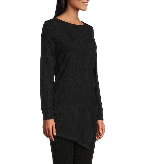 Slim Factor by Investments Riley Long Sleeve Asymmetrical Hemline Crew Neckline Knit Top Product Image