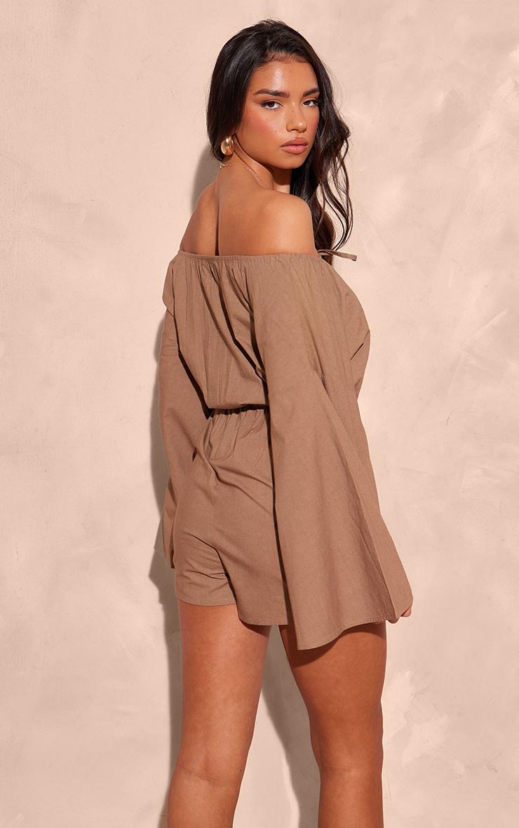 Taupe Flare Sleeve Bardot Romper Product Image