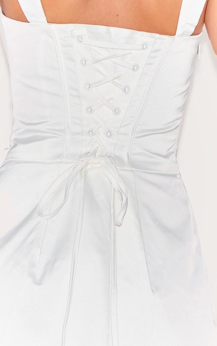 Premium White Woven Square Neck Lace Back Corset Dress Product Image