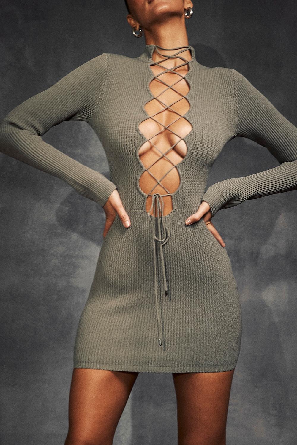 Jada  artichoke knit lace up dress Product Image