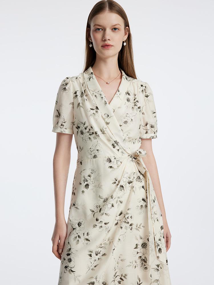 Acetate Ink Floral Print Wrap Midi Dress Product Image