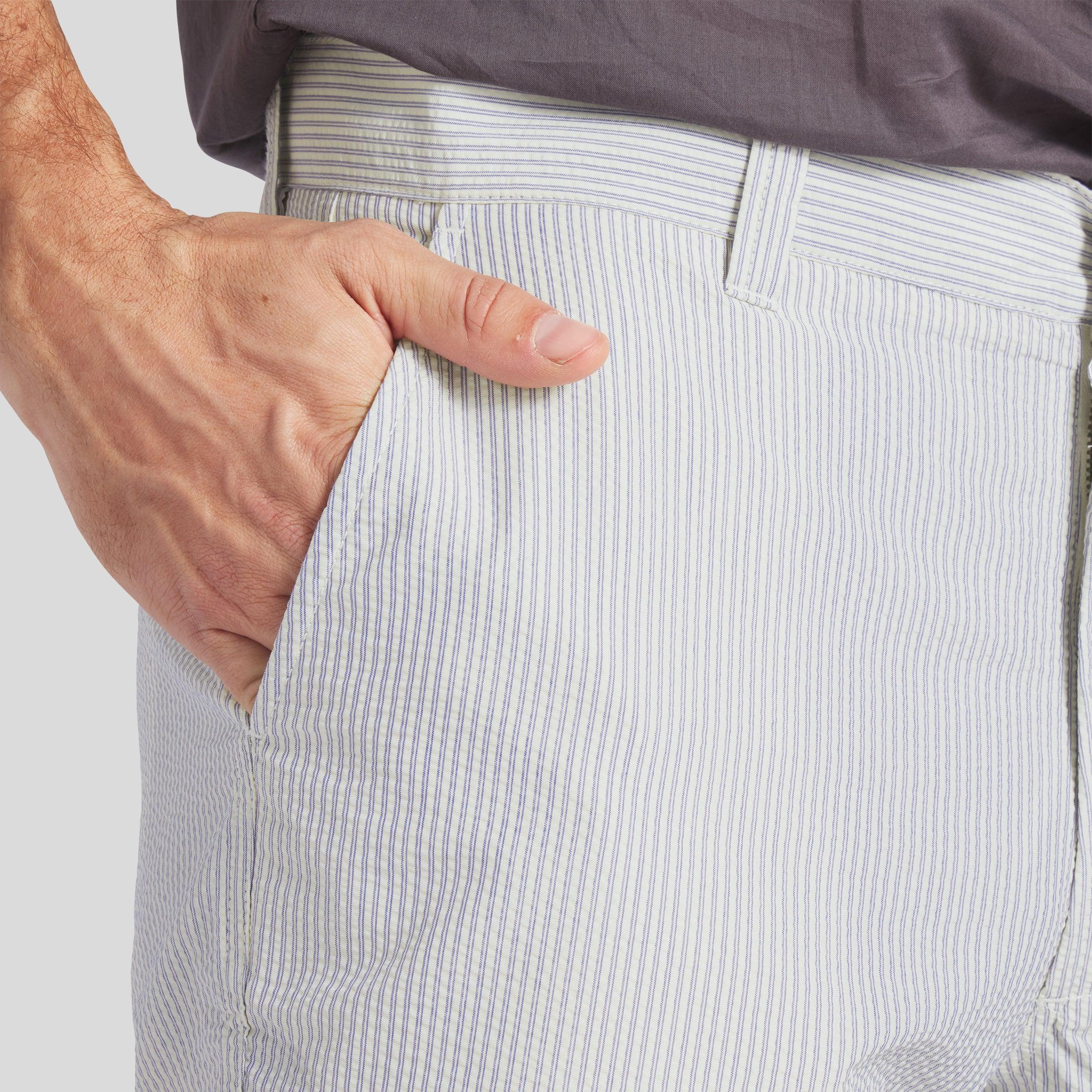 Seersucker Drawcord Shorts - Cream Blue Stripe * Product Image