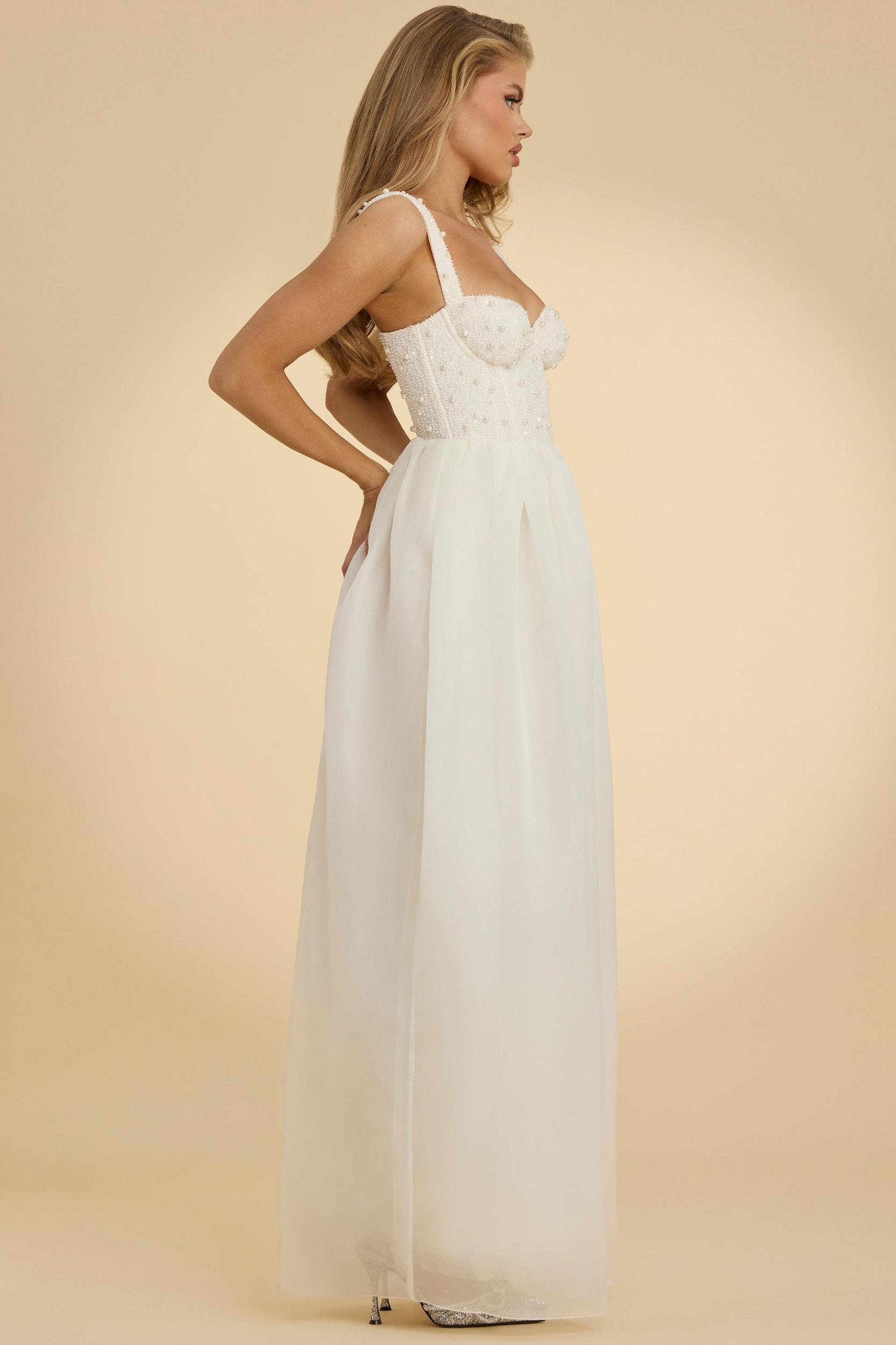 Embellished Corset Gown in White Product Image