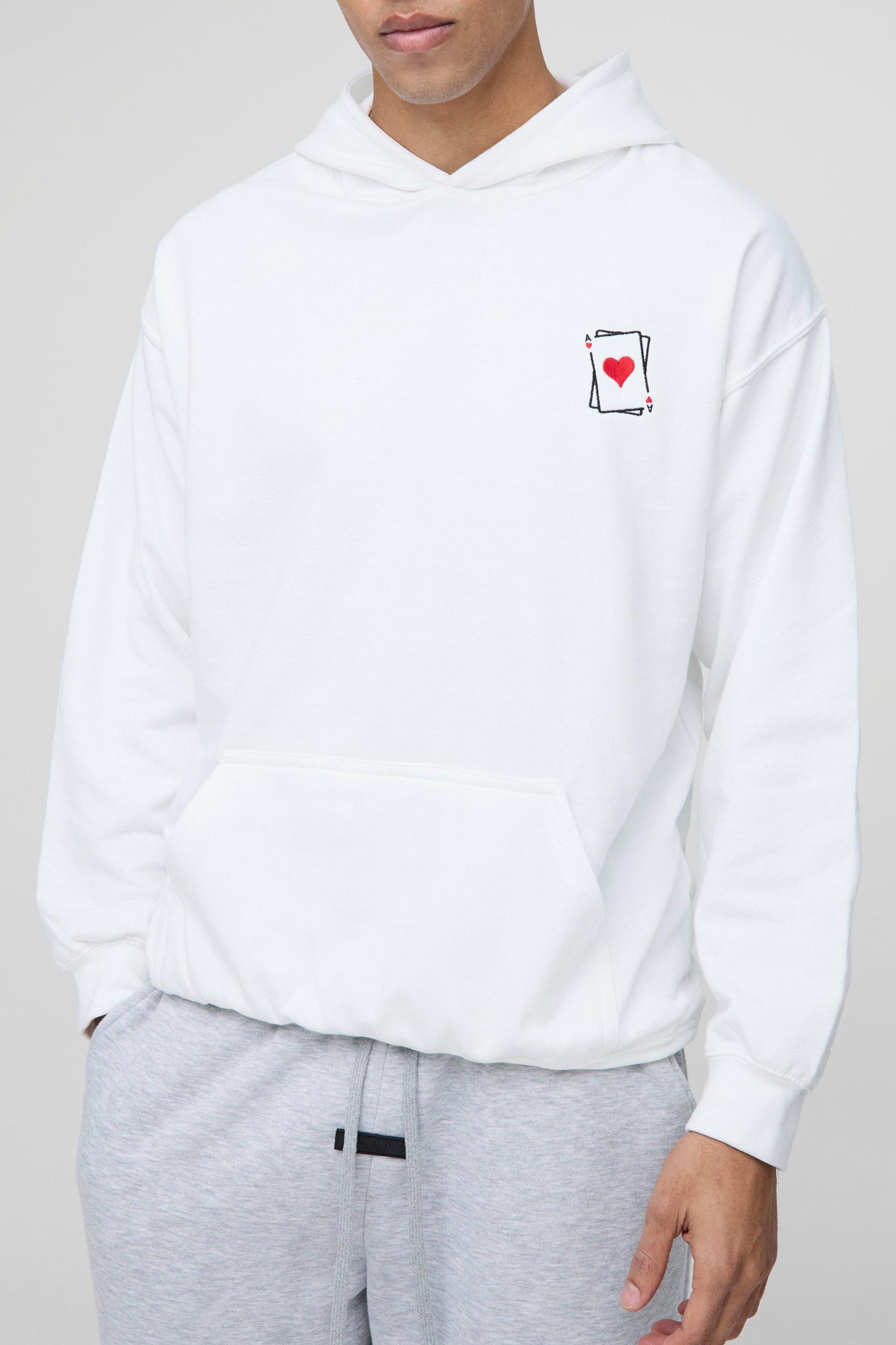 Oversized Boxy Heart Playing Cards Embroidered Hoodie | boohooMAN USA Product Image