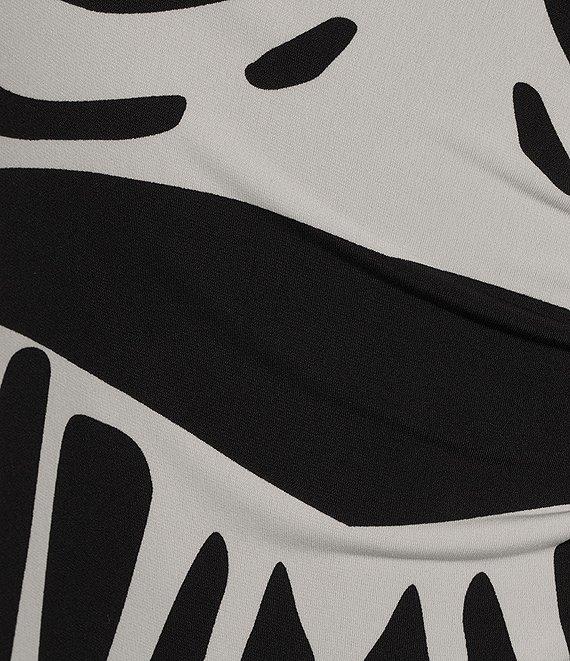 Eva Varro Abstract Print and Solid Combo Knit Jersey V-Neck 3/4 Sleeve Faux-Wrap Midi Dress Product Image