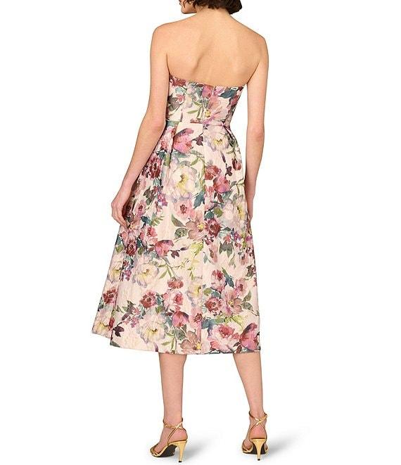 Aidan Mattox Strapless Floral Print Jacquard Fit & Flare Midi Dress Product Image