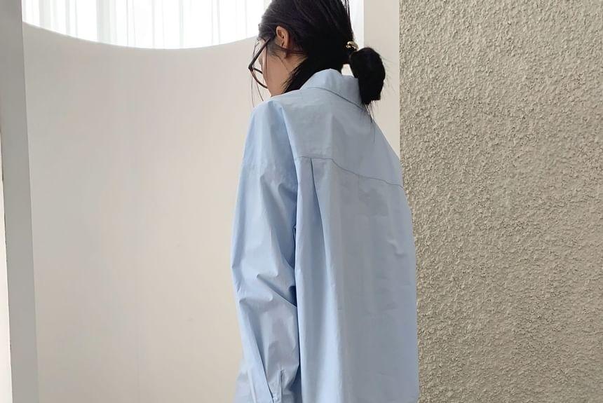 Long-Sleeve Plain Loose-Fit Shirt Product Image