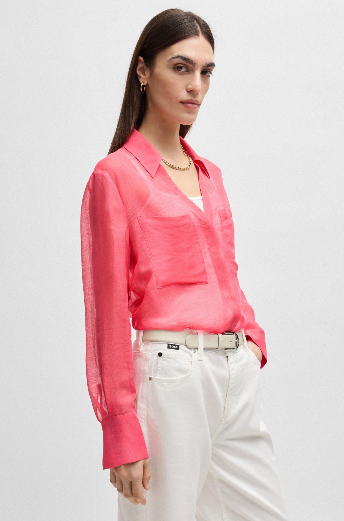 V-neck blouse in ramie with collar detail Product Image