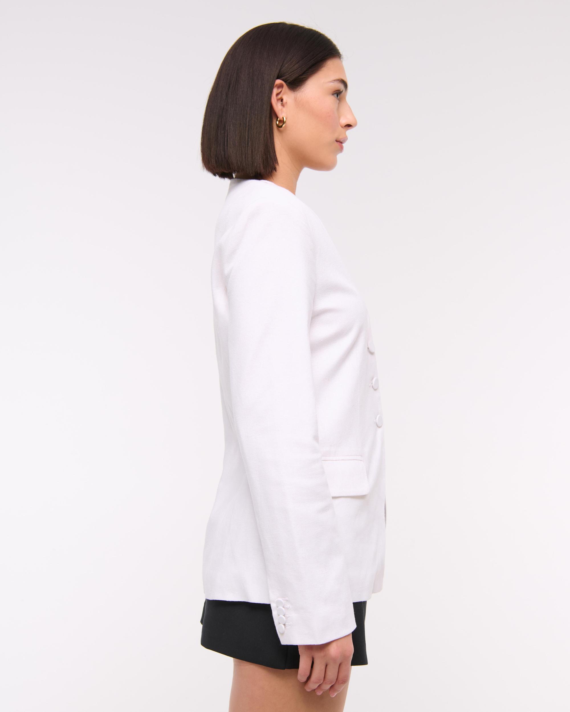 Linen-Blend Collarless Blazer Product Image