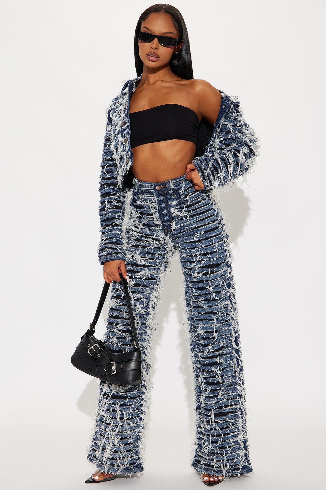 Courtside Shredded Denim Jacket - Dark Wash Product Image