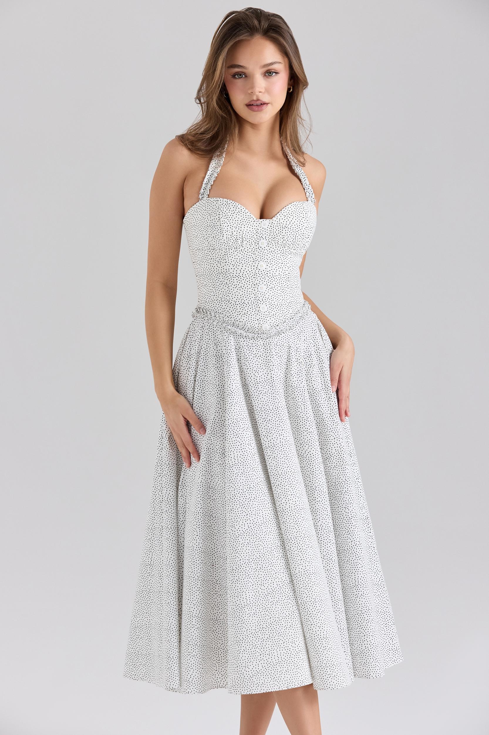 Georgie  cotton halter neck polka dot print midi dress Product Image